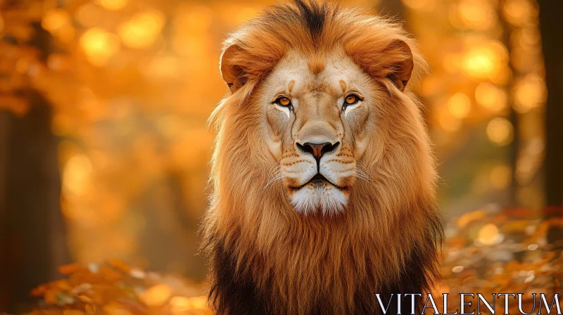 Wild Lion Amidst Autumn Trees AI Image