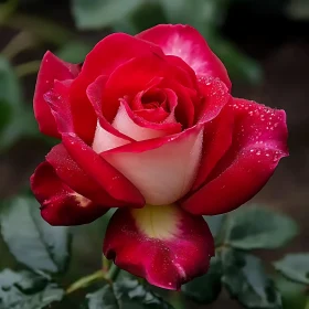 Red and White Rose with Water Droplets