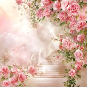 Heavenly Staircase with Lush Pink Roses