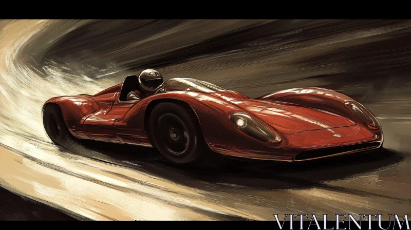 Vintage Red Race Car in Action AI Image