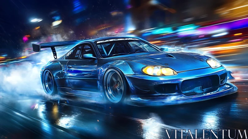 Nighttime Urban Street Racing AI Image