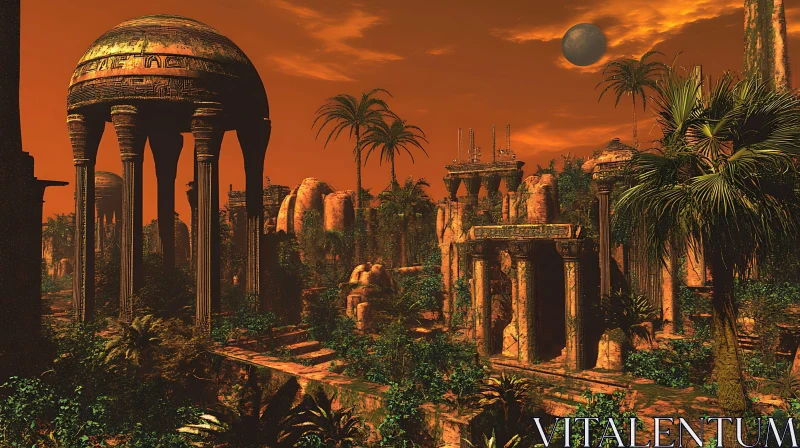 Ruins of an Old Jungle Civilization in the Evening Light AI Image