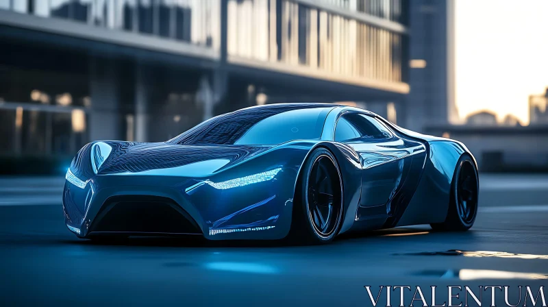 Modern Sports Car in Futuristic Cityscape AI Image