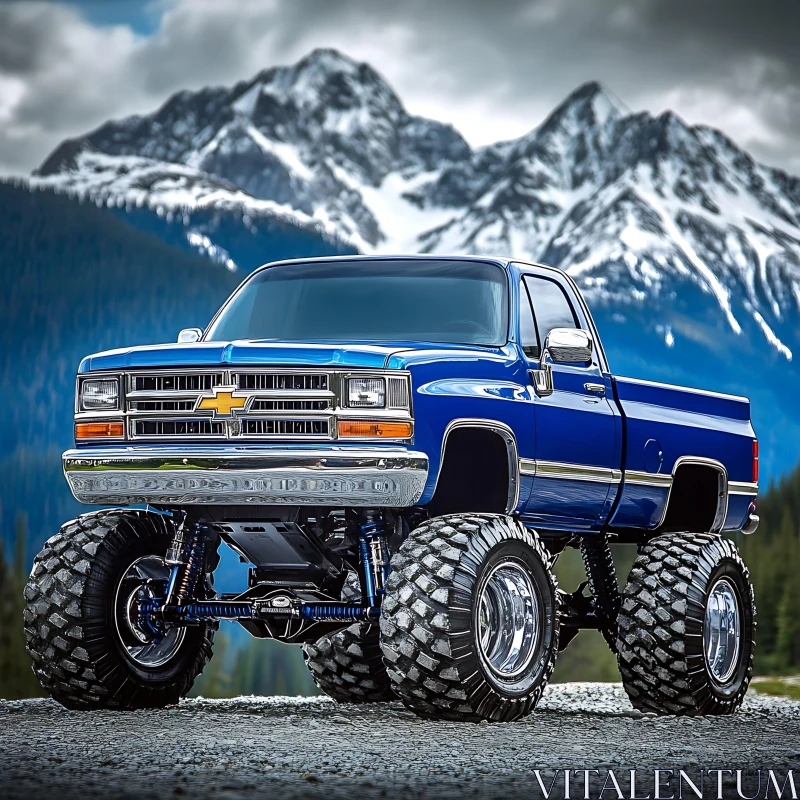 Chevrolet Monster Truck with Snowy Mountains AI Image