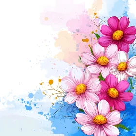 Vibrant Pink Flowers with Abstract Watercolor Art