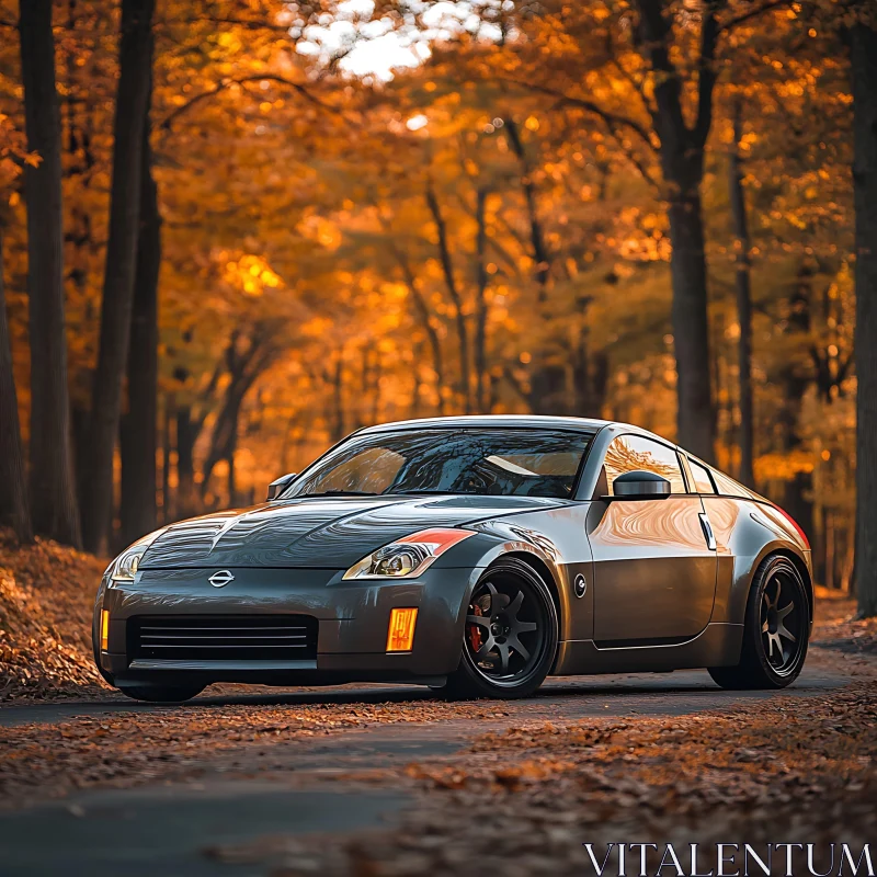 Sports Car Amidst Autumn Foliage AI Image