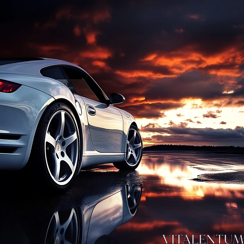 White Sports Car at Sunset AI Image