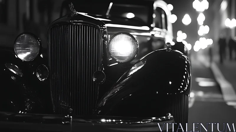 Retro Car Elegance on a Night Street AI Image