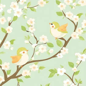 Spring Birds on Flowering Branches