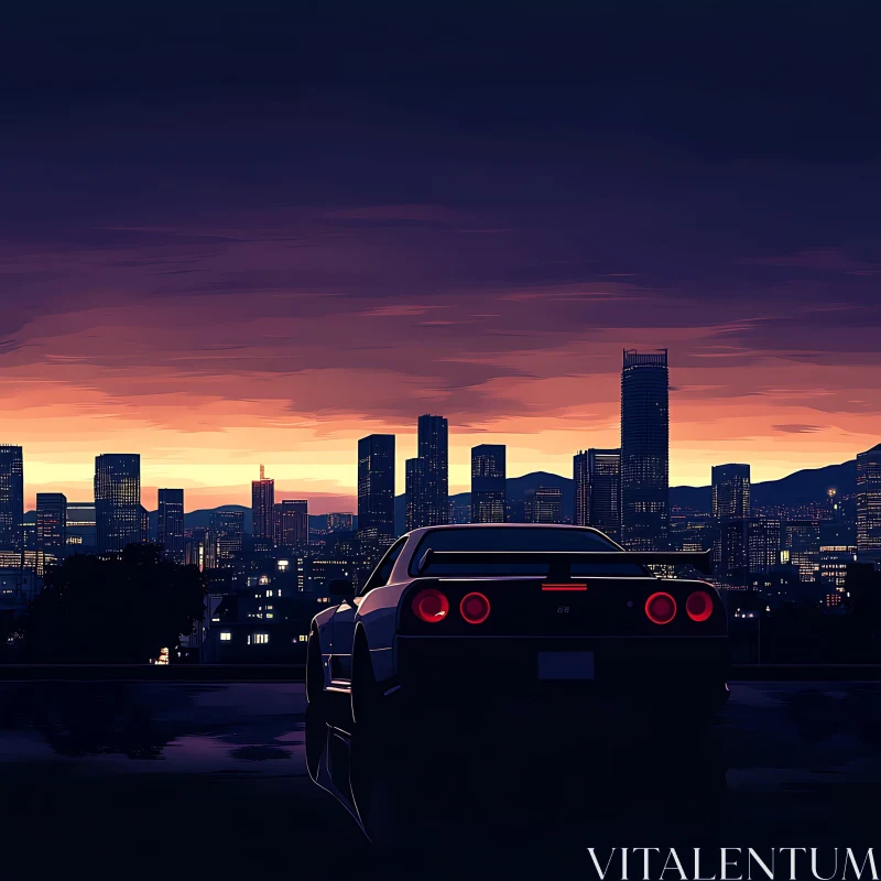 Urban Sunset with Car and Cityscape AI Image