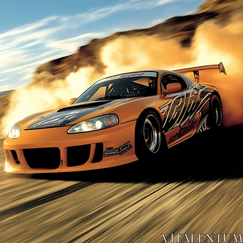 Orange Racing Car in High-Speed Drift AI Image