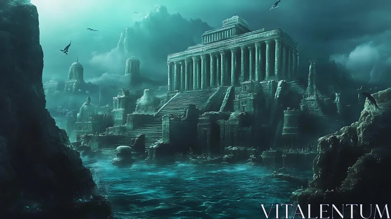 Mystical Sunken City with Majestic Temple AI Image