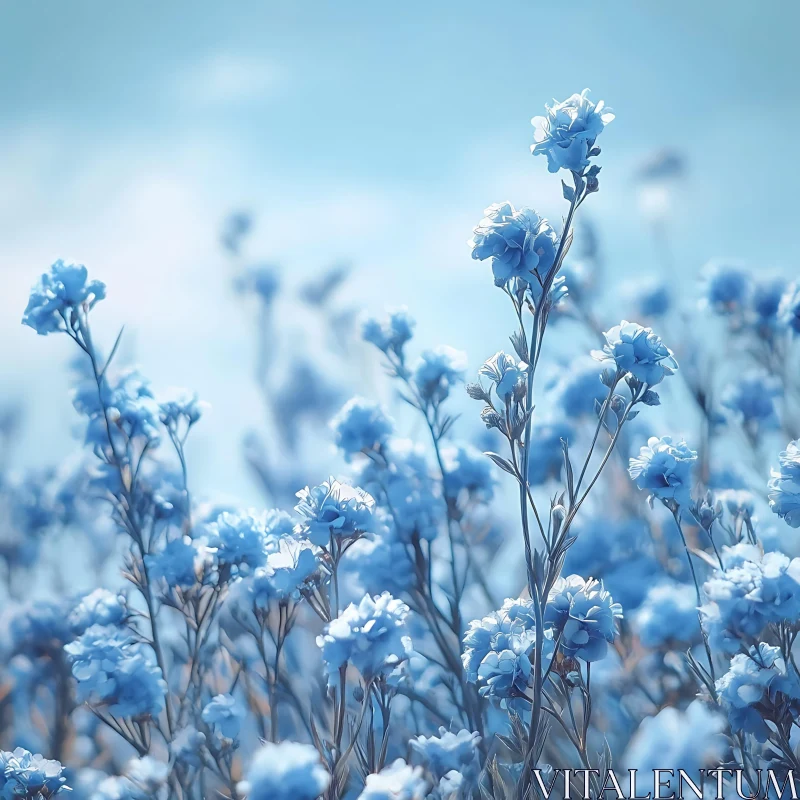 AI ART Serene Blue Flower Field in Springtime