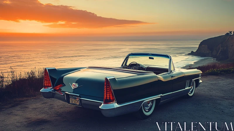 Vintage Car by the Cliffside at Sunset AI Image