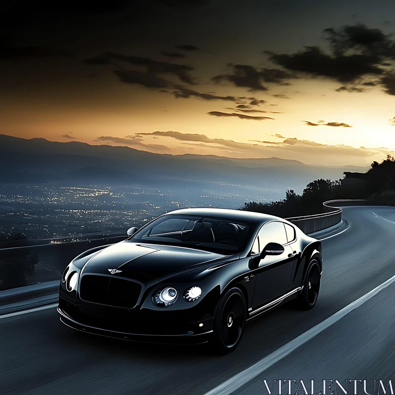 Sleek Black Car on Scenic Mountain Drive AI Image