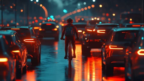 Bicycle Commute Through City Night Traffic