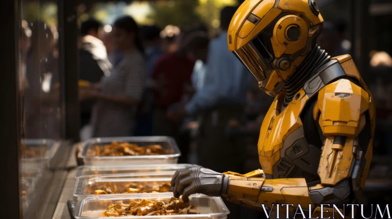 Android Serving Food at Outdoor Expo - Cinematic Atmosphere AI Image