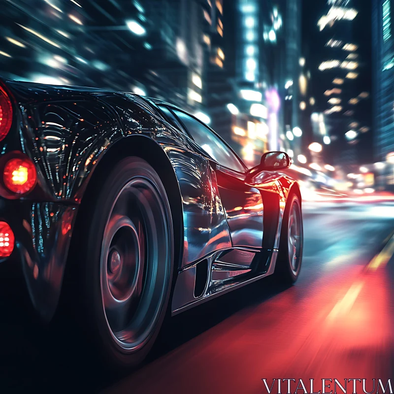 High-Speed Supercar in Illuminated Urban Landscape AI Image