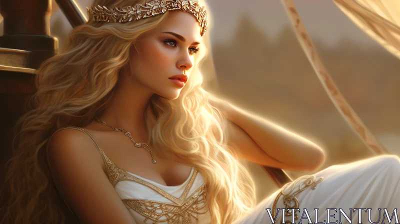Hellenistic Art Illustration: Blonde Woman in Gold Crown AI Image