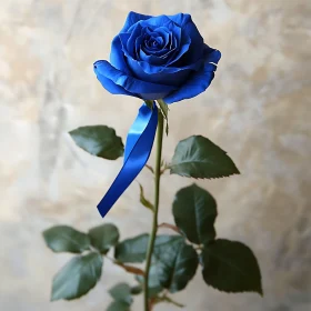 Single Stunning Blue Rose with Ribbon