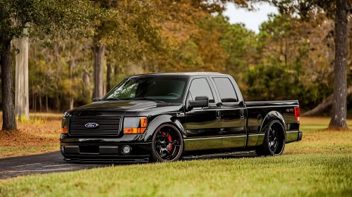 Black Custom Pickup Truck in Nature