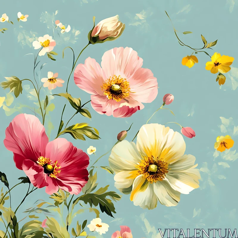 AI ART Intricate Floral Painting in Soft Colors