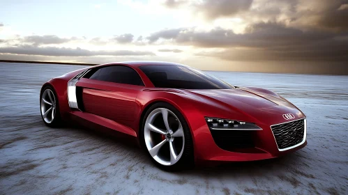 Luxurious Red Sports Car on Salt Flat