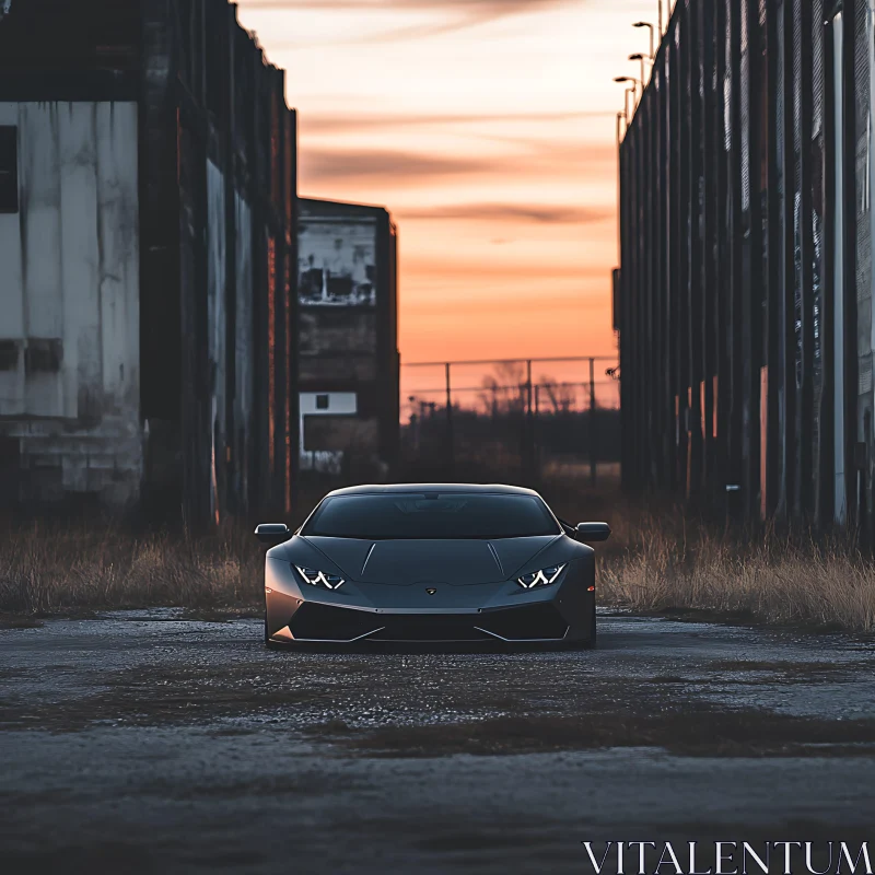 Urban Sunset with Stylish Sports Car AI Image