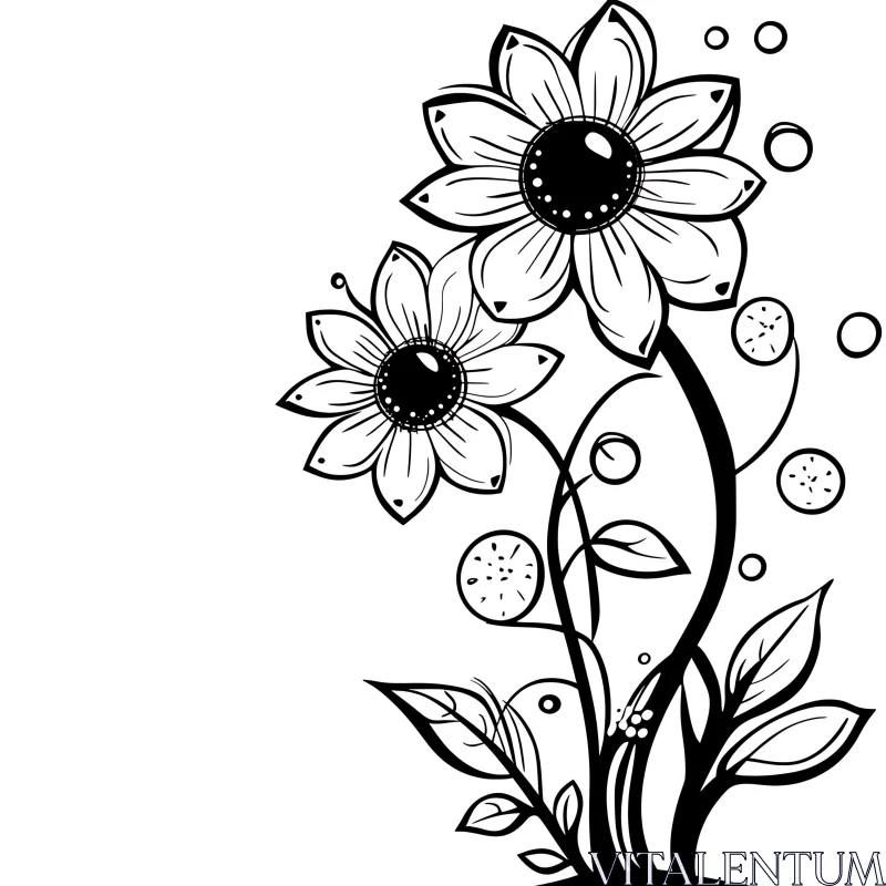 AI ART Minimalist Floral Illustration in Black and White