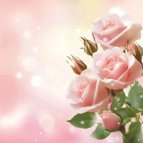 Soft Pink Roses and Green Leaves with Pastel Bokeh