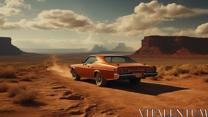 Classic American Car Cruising on a Desert Road - Matte Painting Artwork AI Image