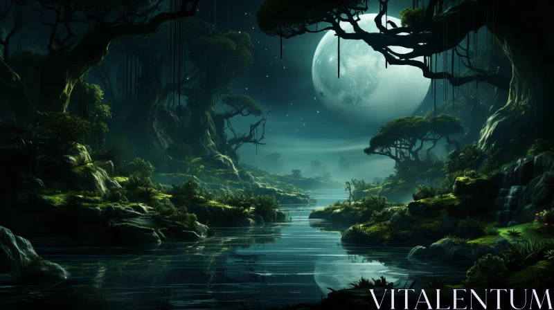 Enchanting Moonlit Forest - A Fantasy Landscape AI Image