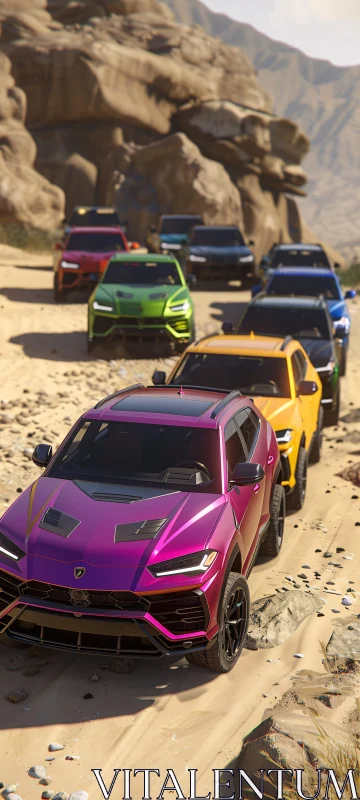 Colorful Off-Road SUVs in Desert AI Image