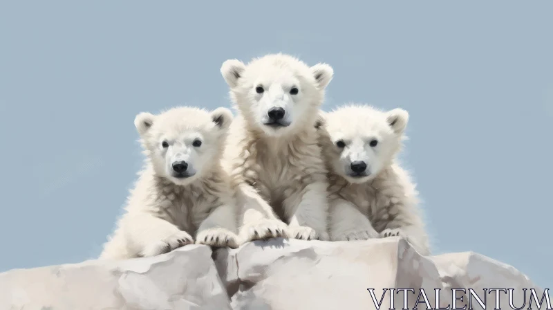 AI ART Three Polar Bear Cubs on a Rock - A Digital Artwork