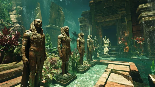 Submerged Egyptian Temple with Pharaoh Statues