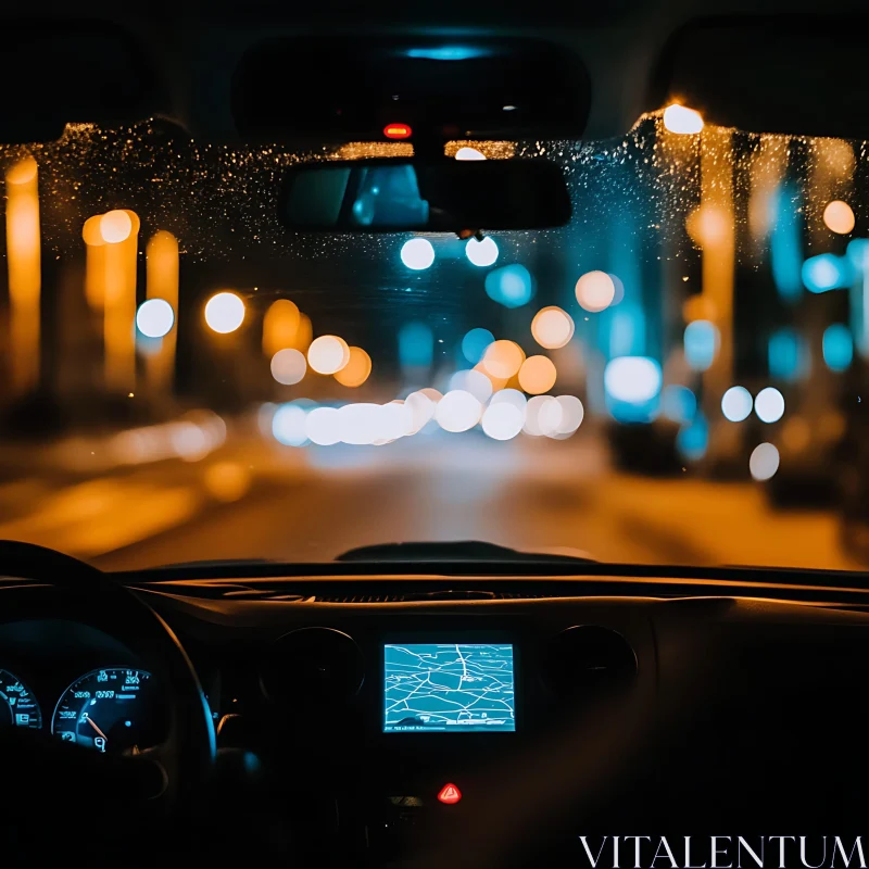 Urban Night Drive with Bokeh City Lights AI Image