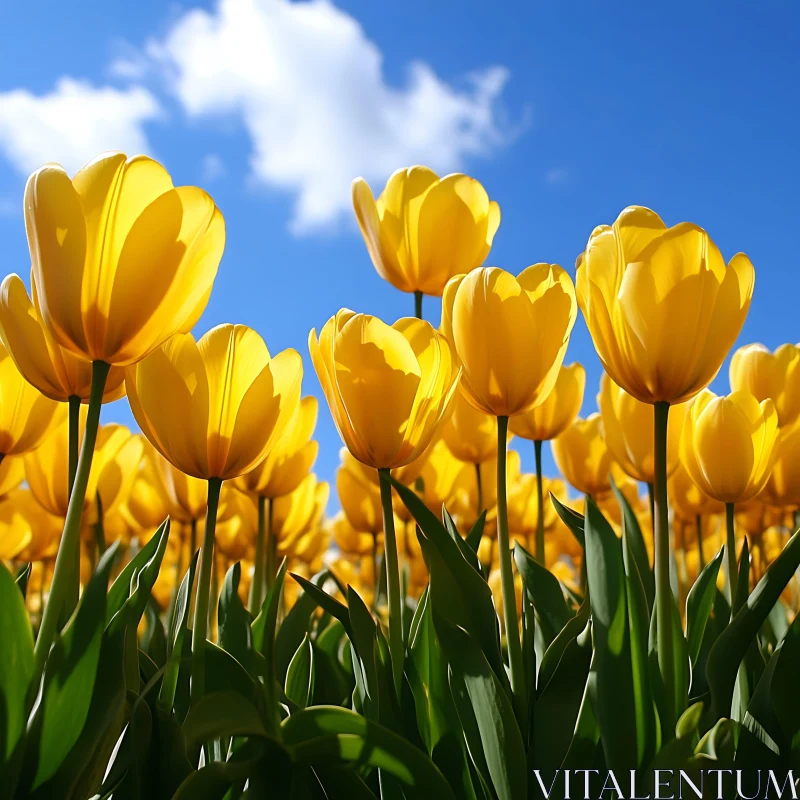 AI ART Yellow Tulip Field on a Sunny Day