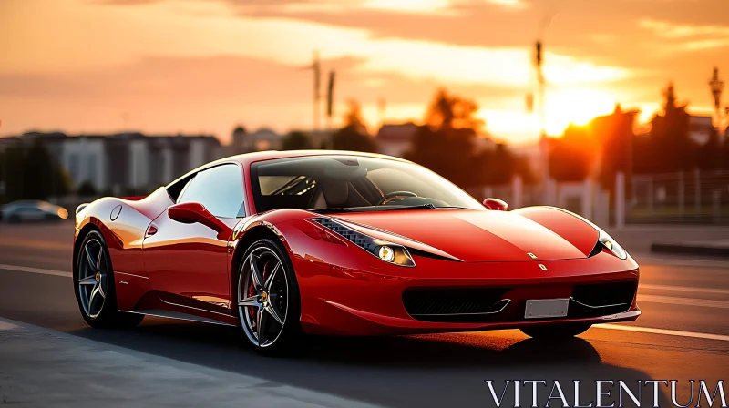 Elegant Red Sports Car in Urban Sunset AI Image