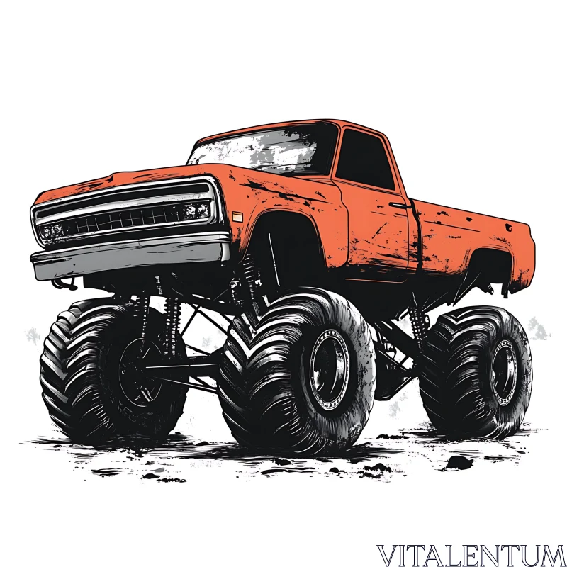 Rustic Monster Truck Artwork with Big Wheels AI Image