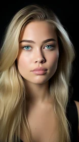 Captivating Portrait of a Young Woman with Blonde Hair and Dark Blue Eyes