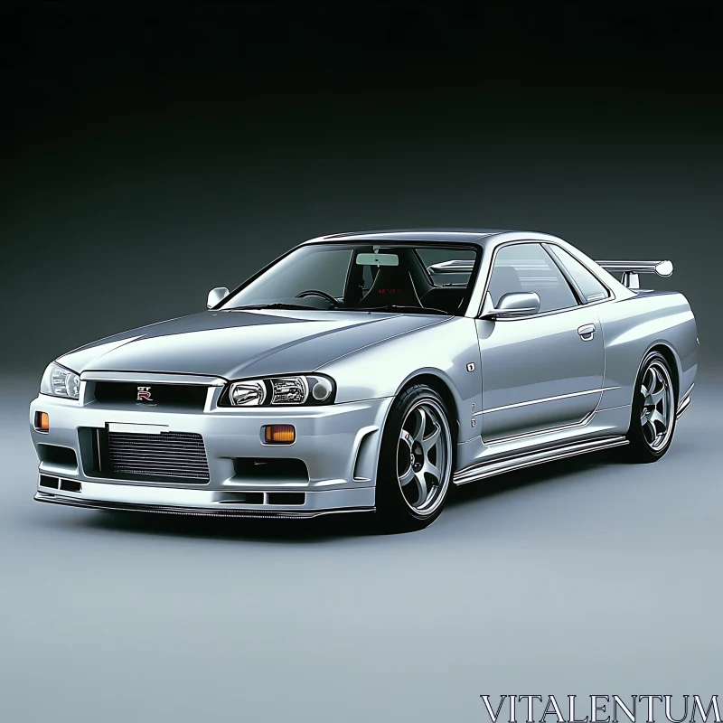 Silver Nissan GT-R R34 with Aerodynamic Body Silver Nissan GT-R R34 with Aerodynamic Body