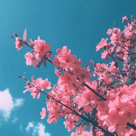 Pink Flower Branch with Blue Sky Background