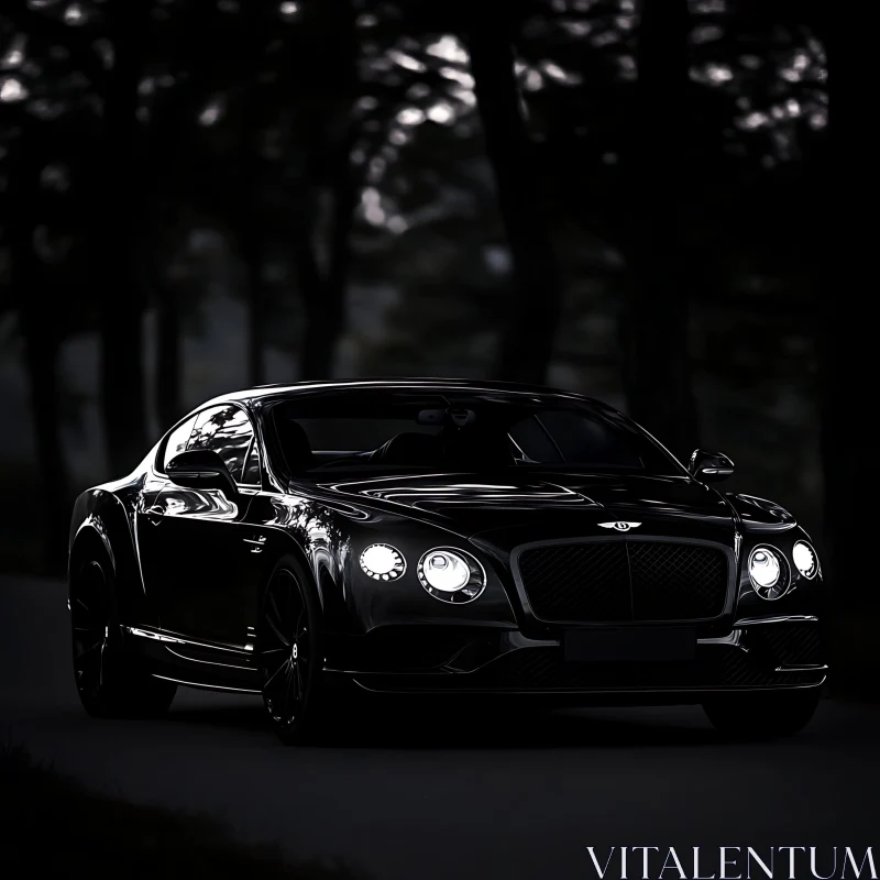 Luxurious Black Coupe with Illuminated Headlights Luxurious Black Coupe with Illuminated Headlights