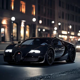 Elegant Black Car in a Nighttime Cityscape