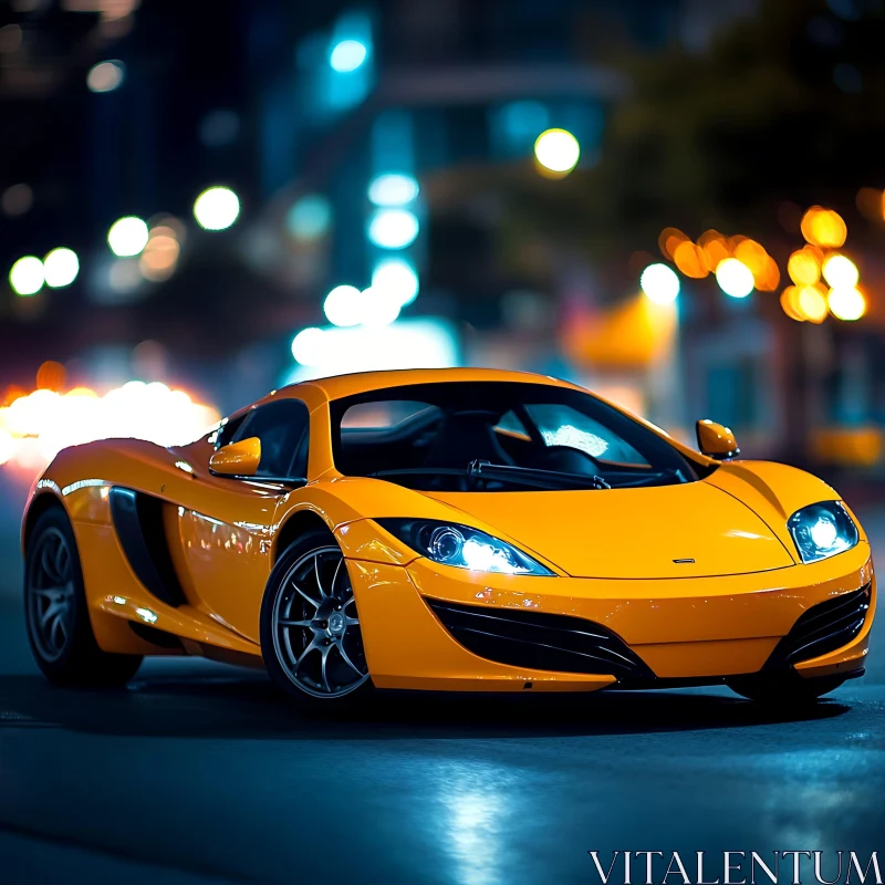 Vibrant Yellow Sports Car at Night