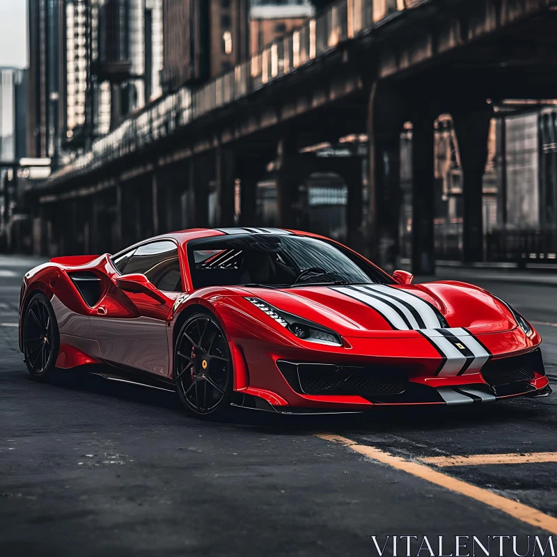 Sleek Red Sports Car in Cityscape