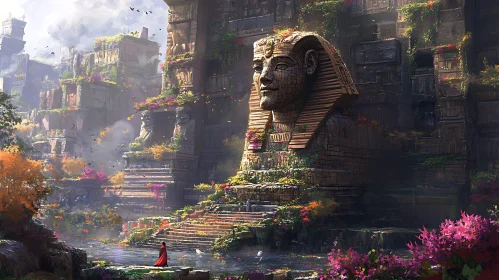 Sphinx Statue in Overgrown Ancient City