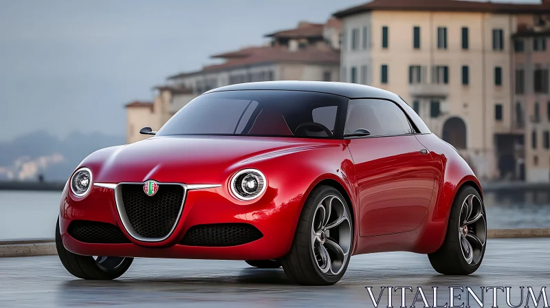 Futuristic Red Luxury Car in Urban Setting Futuristic Red Luxury Car in Urban Setting