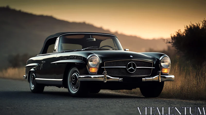Vintage Black Convertible Car in Scenic Evening Shot Vintage Black Convertible Car in Scenic Evening Shot