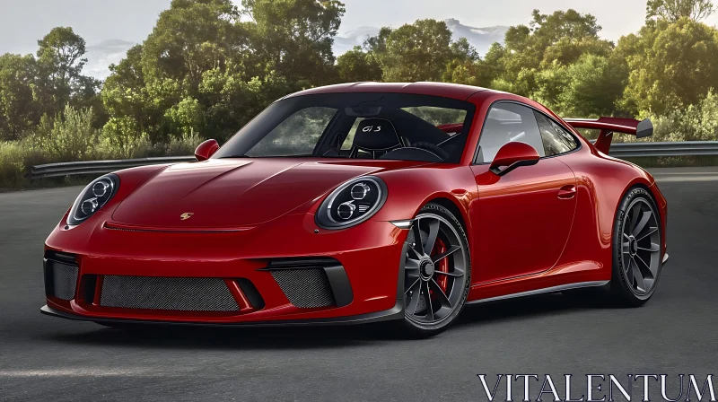 Luxury Red Sports Car on a Paved Road Luxury Red Sports Car on a Paved Road